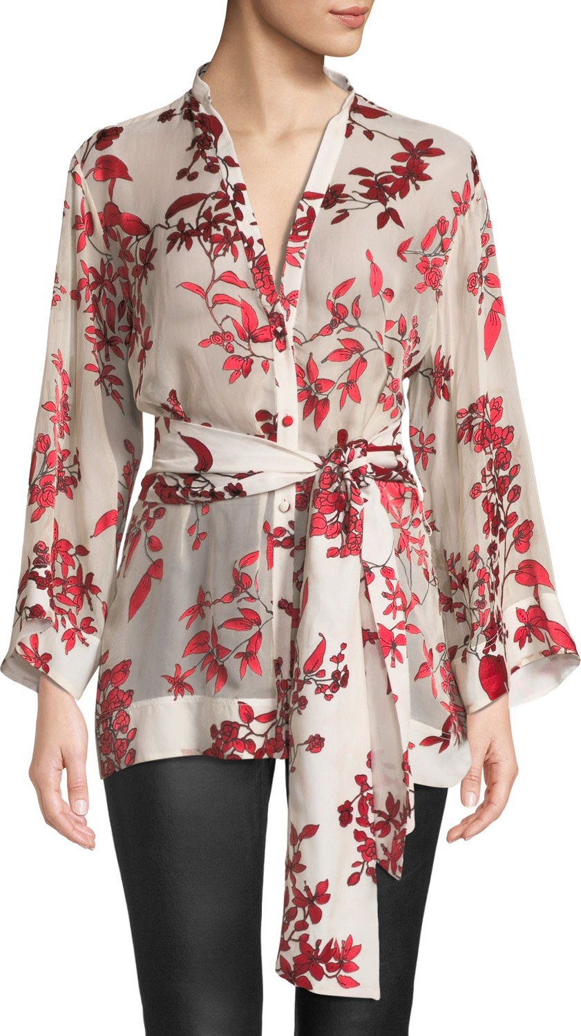 Alice + Olivia Rosario Tie-Waist Kimono Top