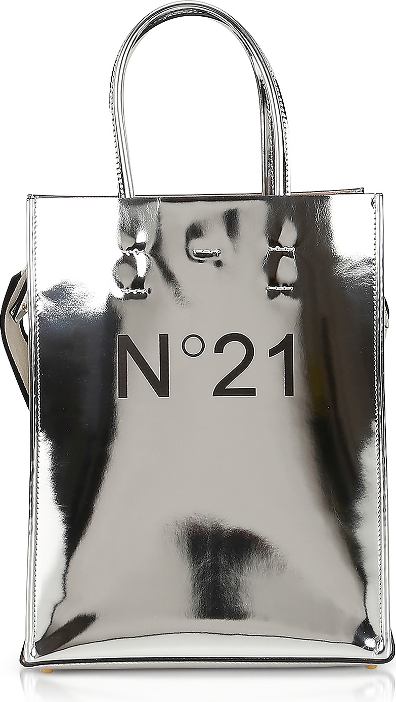N°21 Metallic Leather Small Tote Bag w/Canvas Strap