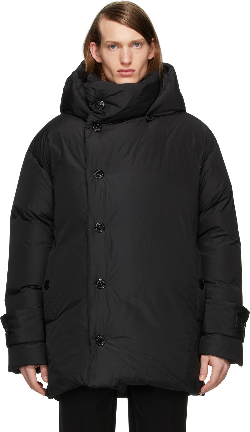 Burberry London England SSENSE Exclusive Black Down Oversized Wrap Coat