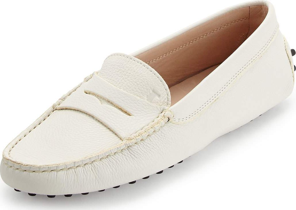 Tod's Pebbled Penny-Front Gommini Moccasin, White