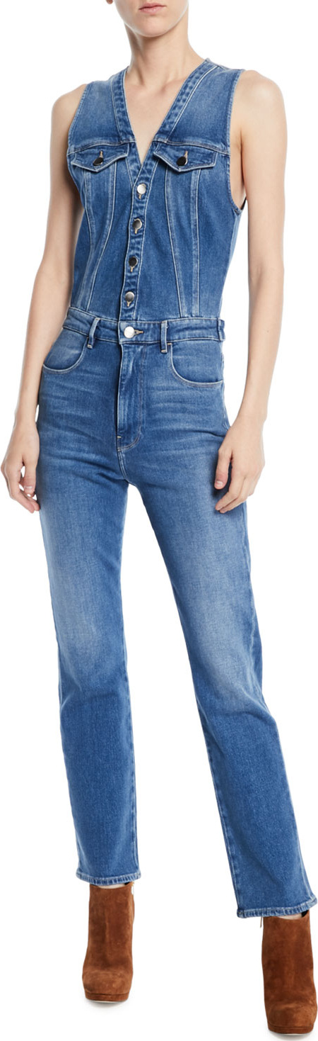 FRAME DENIM Le Slender Sleeveless Straight-Leg Denim Jumpsuit