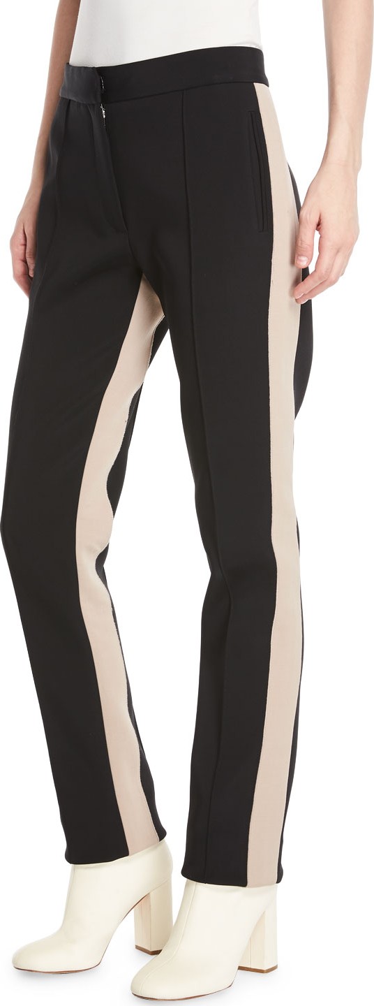 Derek Lam Slim Side-Stripe Straight-Leg Stretch-Cady Pants