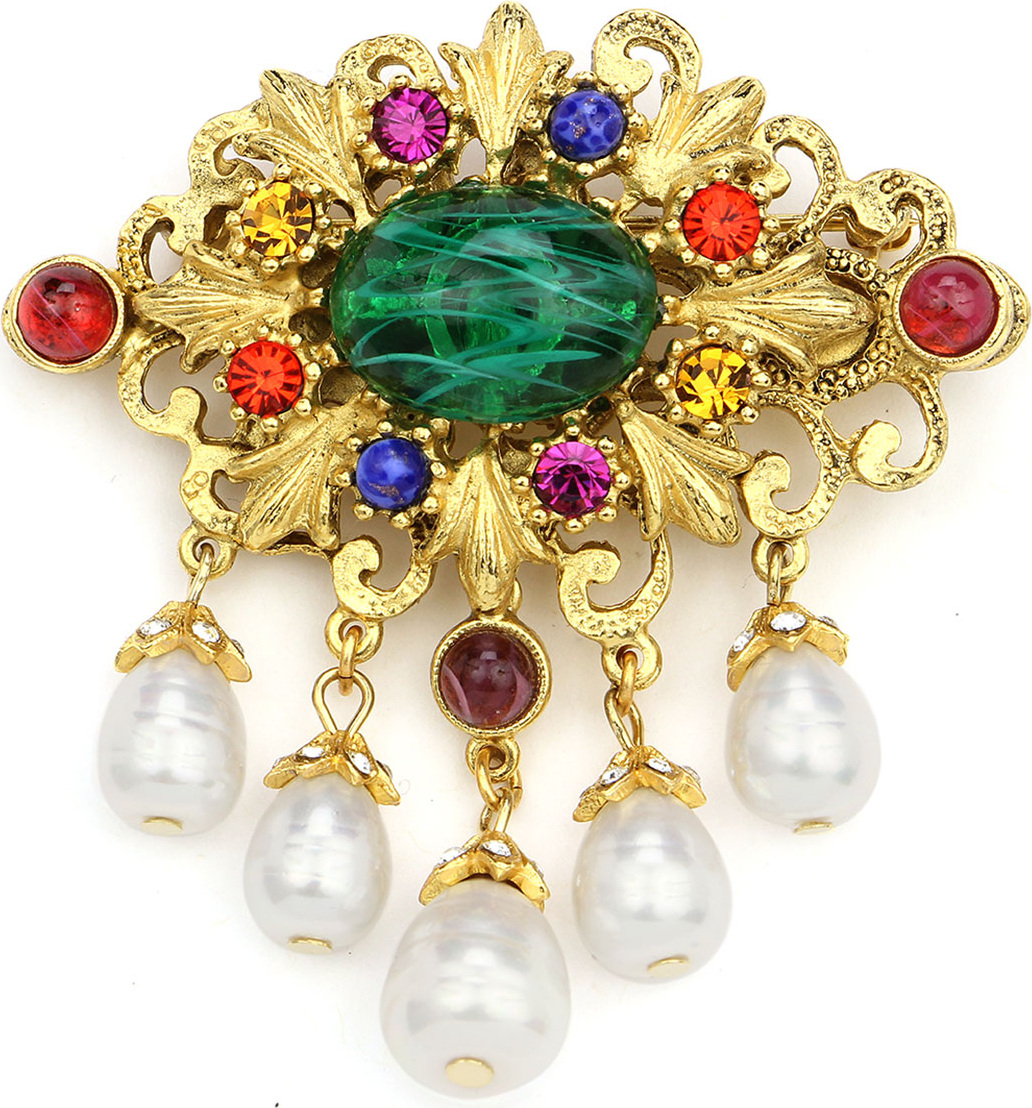 Ben-Amun Multicolor Crystal & Pearly Brooch