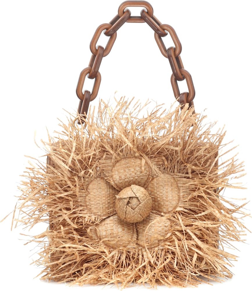 Oscar De La Renta Mini TRO raffia shoulder bag