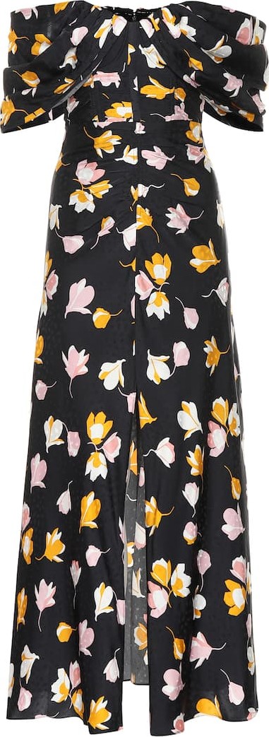 Self Portrait Floral satin jacquard midi dress