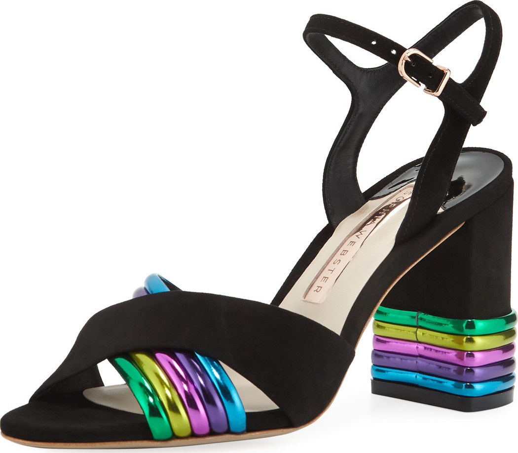 Sophia Webster Joy Mid-Heel Metallic-Stripe Sandals