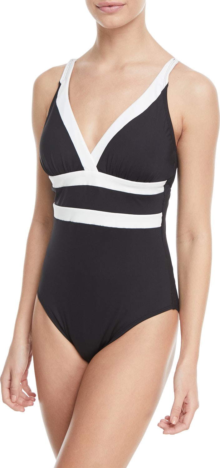 La Blanca Modern Muse V-Neck Cutout-Back One-Piece Swimsuit, Plus