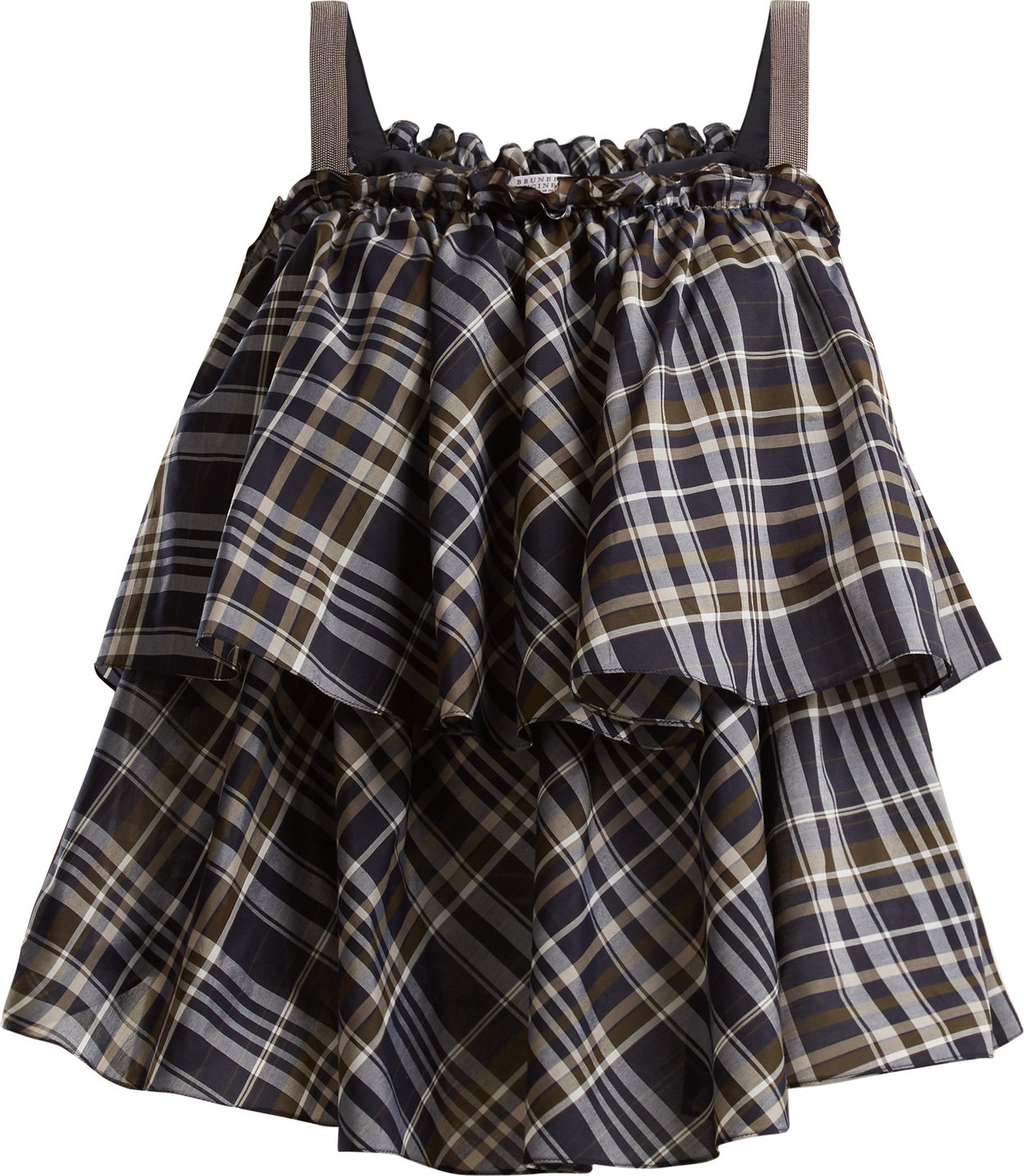 Brunello Cucinelli Embellished checked cotton-blend top