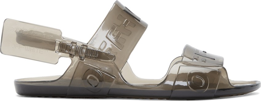 Off White Black Jelly Zip-Tie Sandals