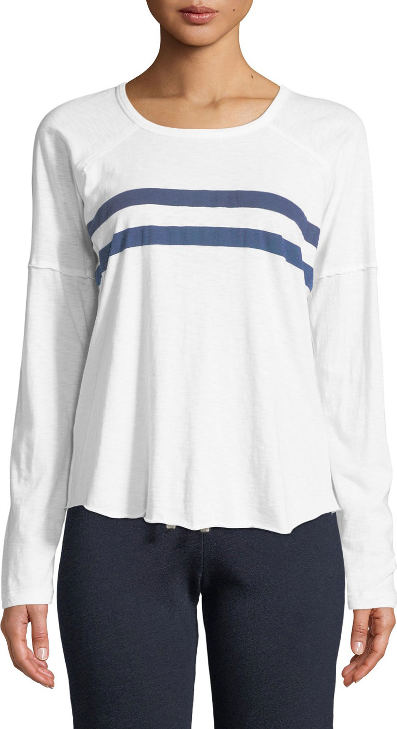 SUNDRY Striped Raw-Edge Raglan Top