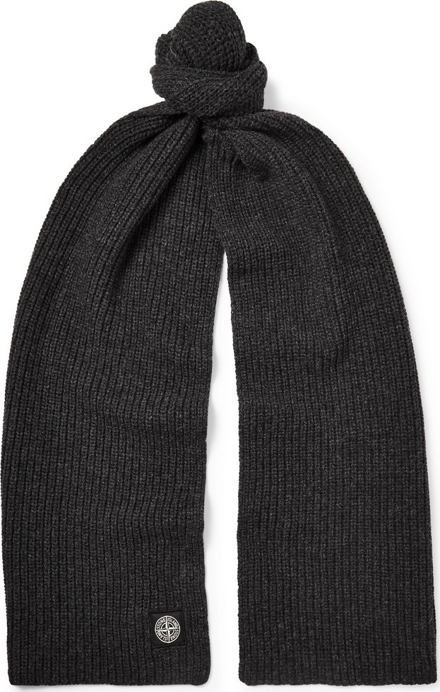 Stone Island Logo-Appliquéd Ribbed Mélange Wool Scarf