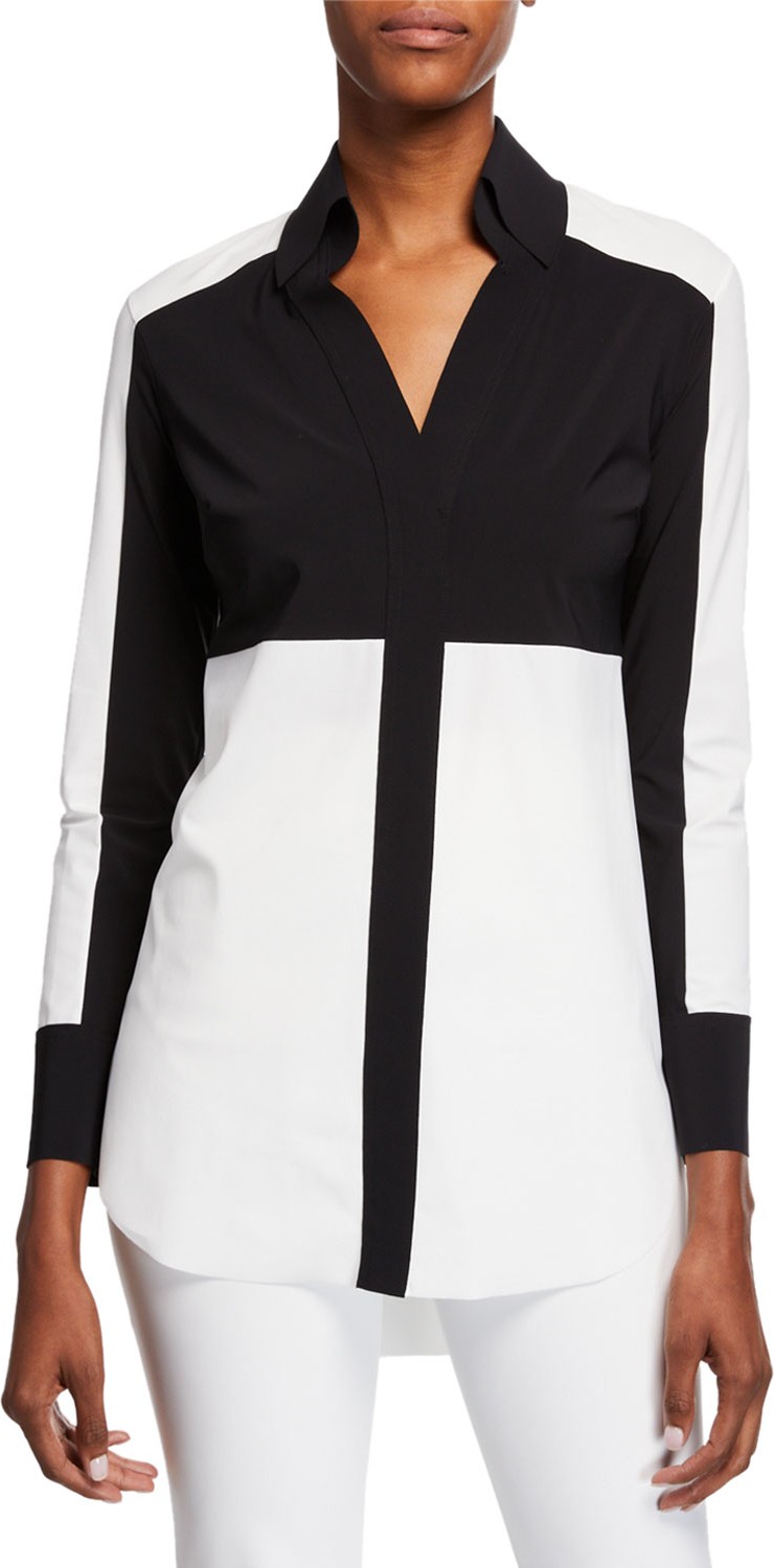 La Petite Robe di Chiara Boni Hadass V-Neck Bracelet-Sleeve Colorblock Blouse
