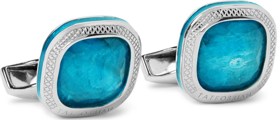 Tateossian Sterling Silver, Apatite and Enamel Cufflinks