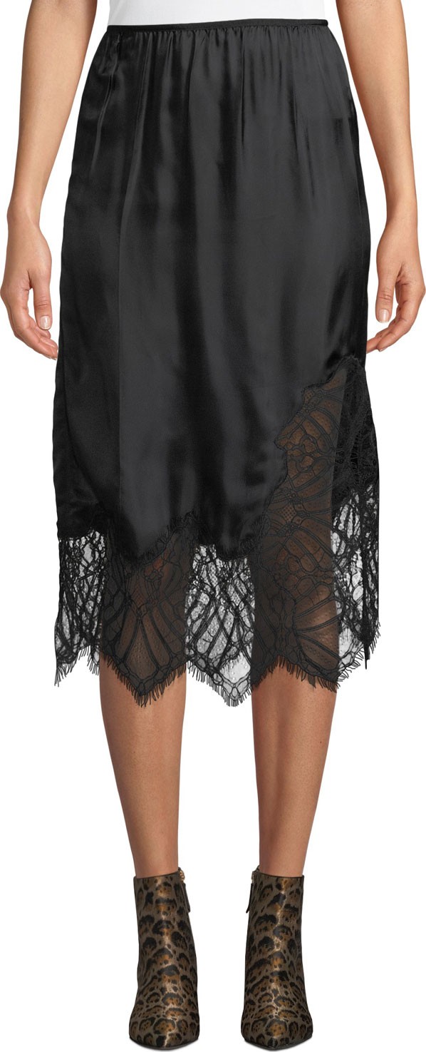 Helmut Lang Satin Lace Midi-Length Slip Skirt