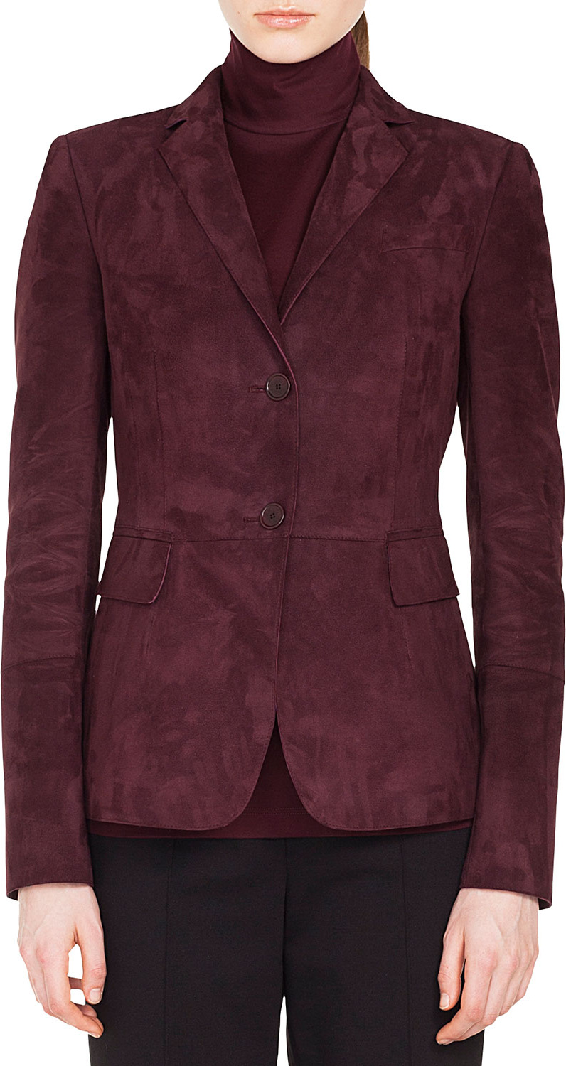 Akris Punto Notched-Lapel 2-Button Suede Leather Blazer