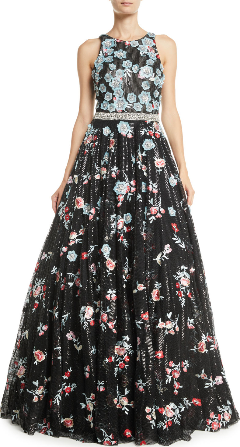 Jovani Sequin & Floral Embroidered Ball Gown