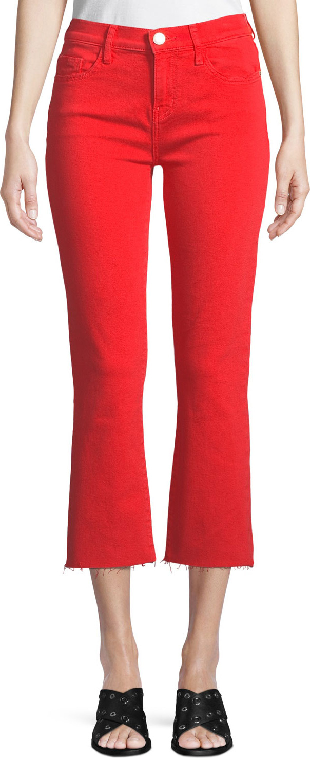 Current/Elliott The Kick Flare-Leg Cropped Jeans with Cut Hem
