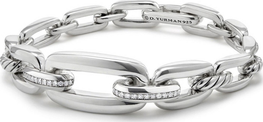 David Yurman Wellesley Sterling Silver Link Chain Bracelet with Diamonds