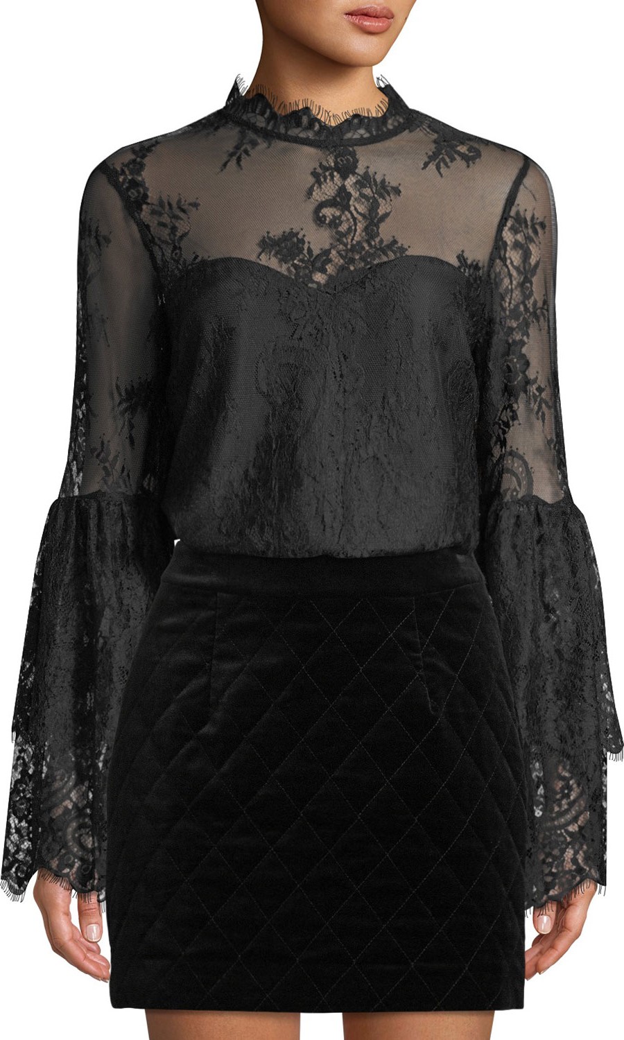 cupcakes and cashmere Davey Lace Bell-Sleeve Illusion Blouse