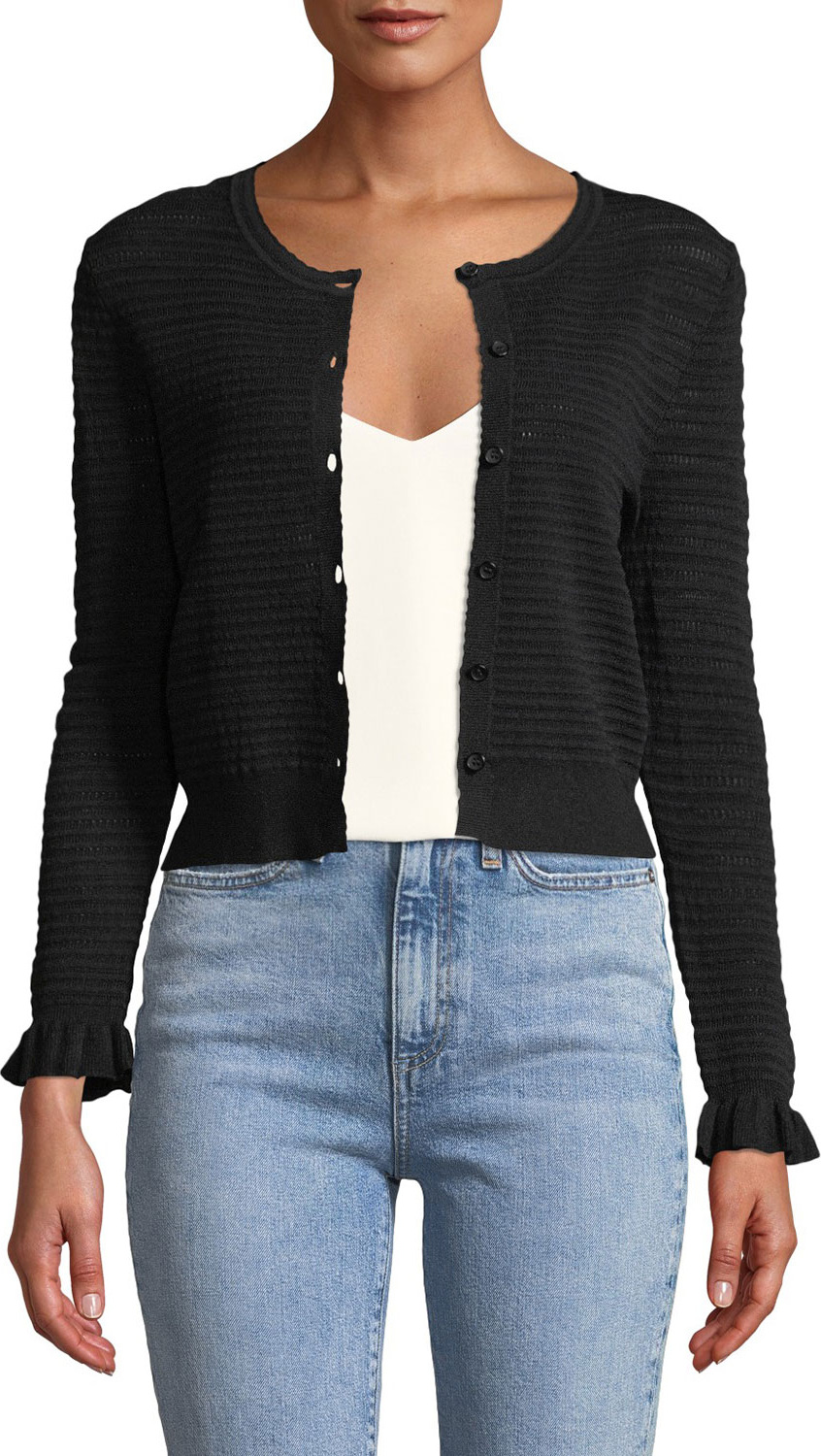 Rebecca Taylor Button-Front Pointelle-Mix Cardigan