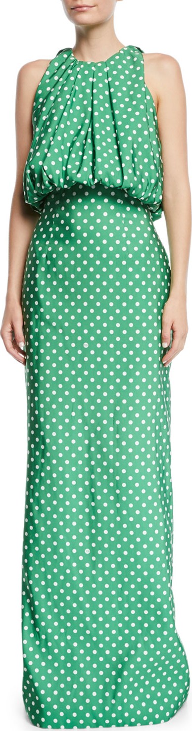 Calvin Klein 205W39NYC Sleeveless Bubble-Top A-Line Polka-Dot Evening Gown