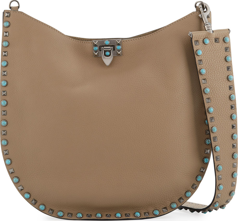Valentino Rolling Rockstud Medium Leather Hobo Bag