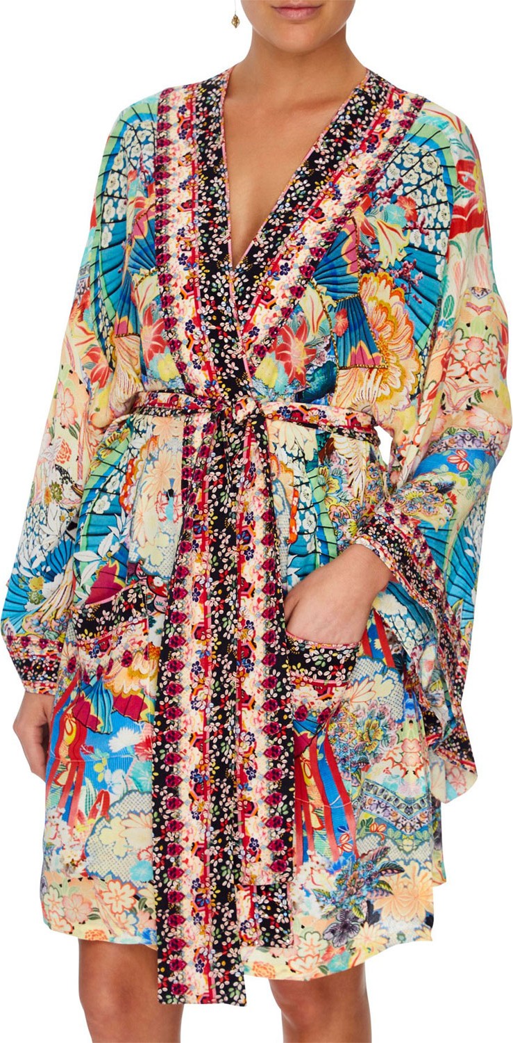 Camilla Miso in Love Silk Kimono Coverup with Tie Belt