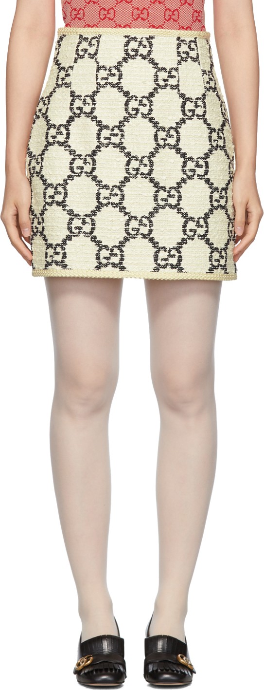 Gucci Off-White Tweed GG Supreme Miniskirt