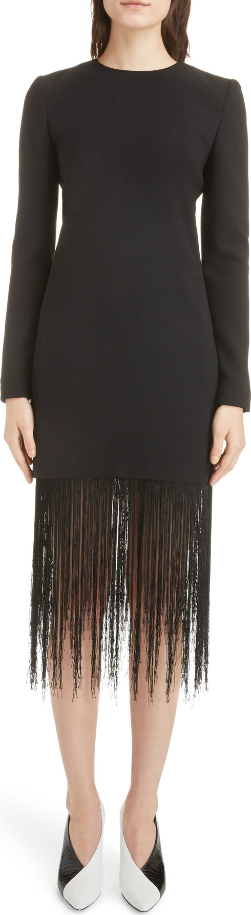 Givenchy Fringe Hem Wool Crepe Sheath Dress