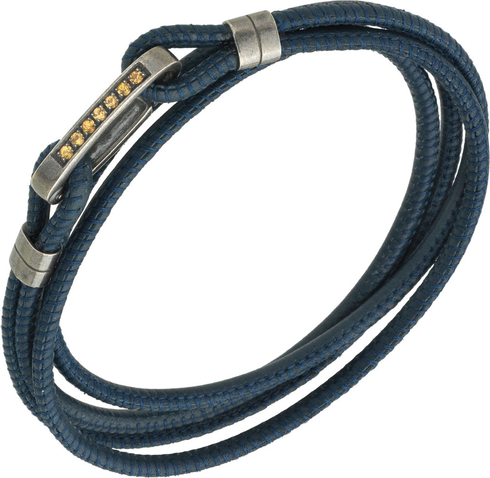 Marco Dal Maso Men's Lash Leather Wrap Bracelet w/ Yellow Sapphire