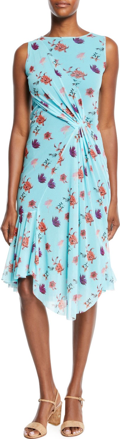 Fuzzi Botanical Floral-Print Side-Shirred Dress