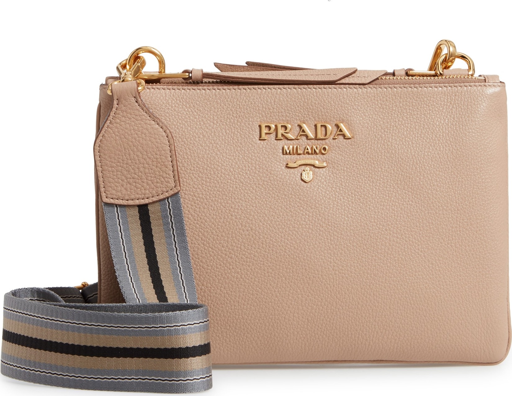 Prada Vitello Daino Double Compartment Leather Crossbody Bag