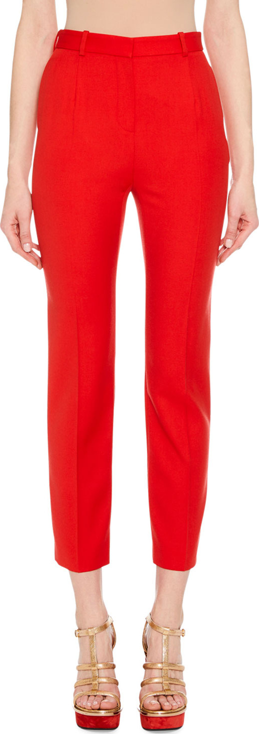 Alexander McQueen High-Waist Cigarette Crepe Ankle Pants