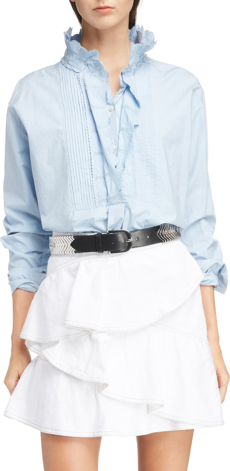 Isabel Marant Etoile Isabel Marant Étoile Mora Embroidered Ruffle Neck Blouse