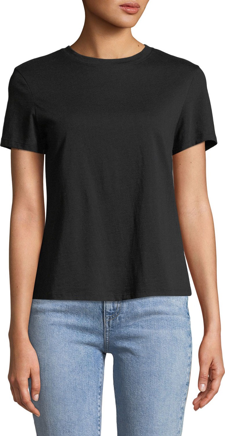 Theory Crewneck Short-Sleeve Cinch-Back Compact Cotton Jersey Tee
