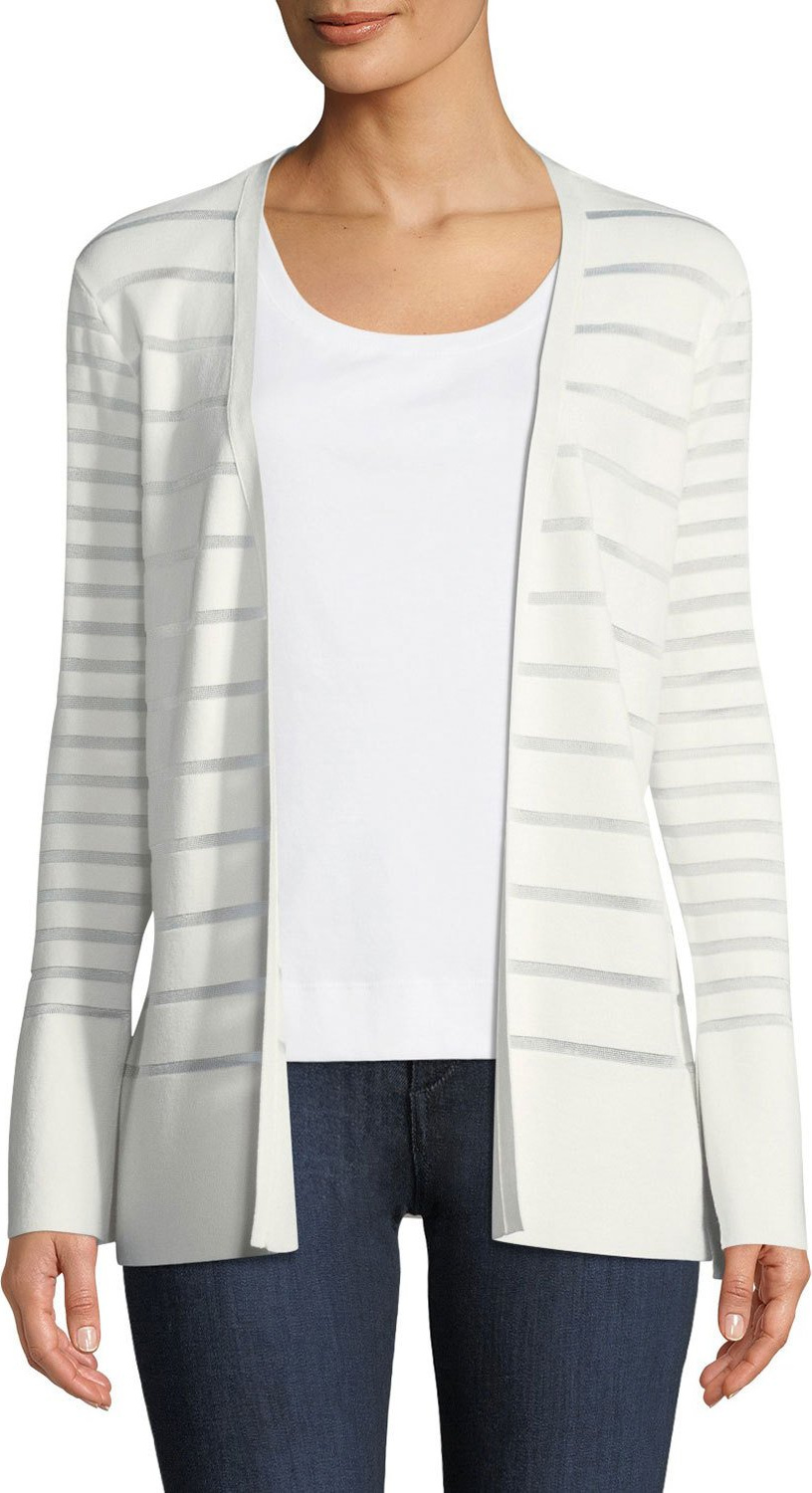 Lafayette 148 New York Matte Crepe Mixed Stripe Cardigan