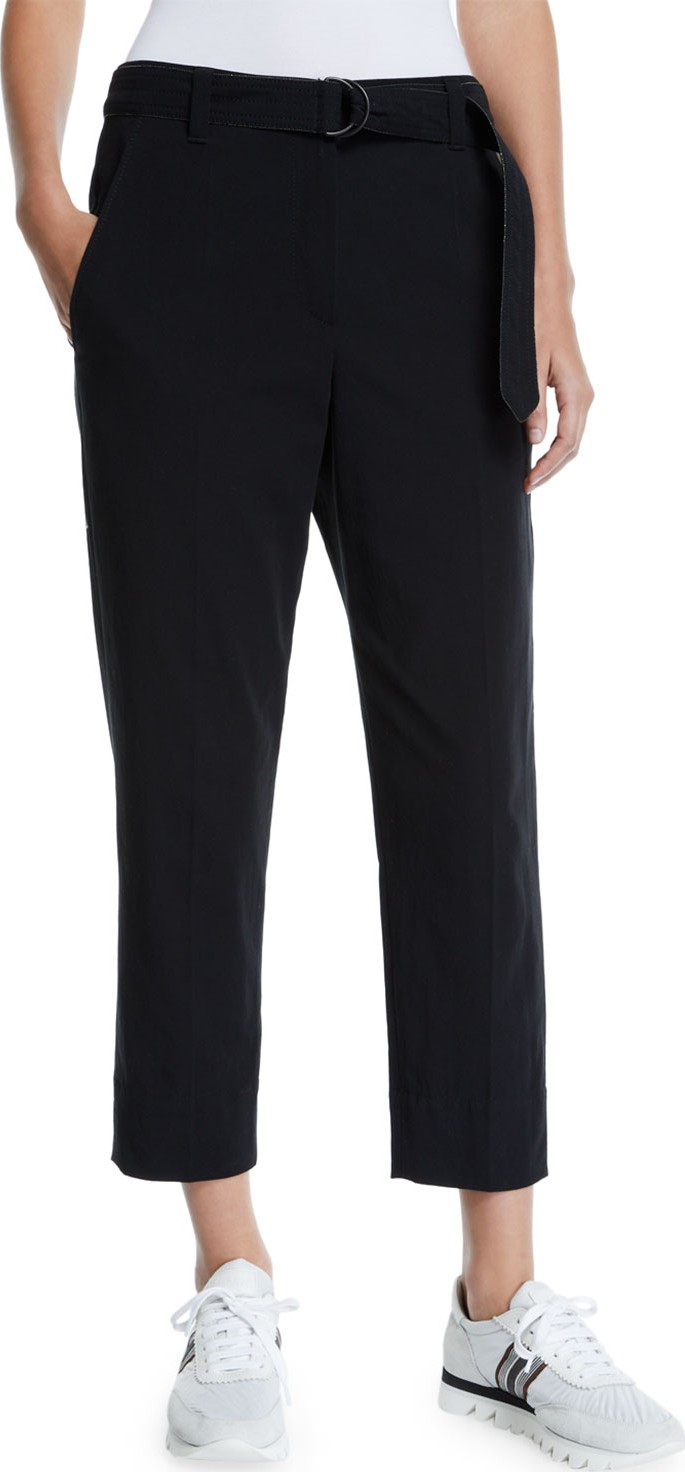 Brunello Cucinelli Cotton-Crepe Belted Ankle Pants