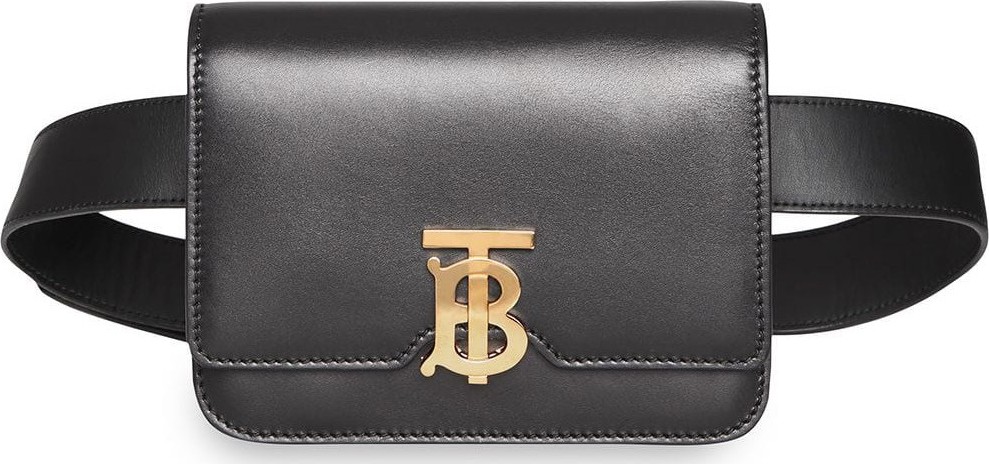 Burberry London England Black Leather Belted TB Bag