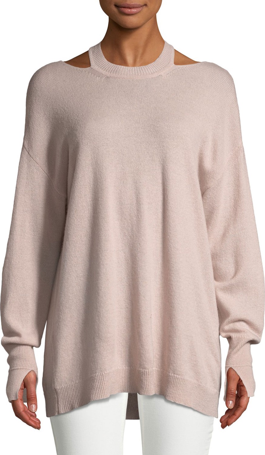 HALSTON HERITAGE Cashmere Cutout Long-Sleeve Sweater