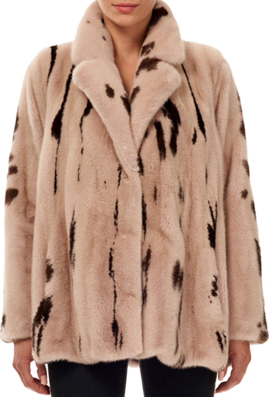 Gorski Jaguar-Print Mink Fur Jacket w/ Notch Collar