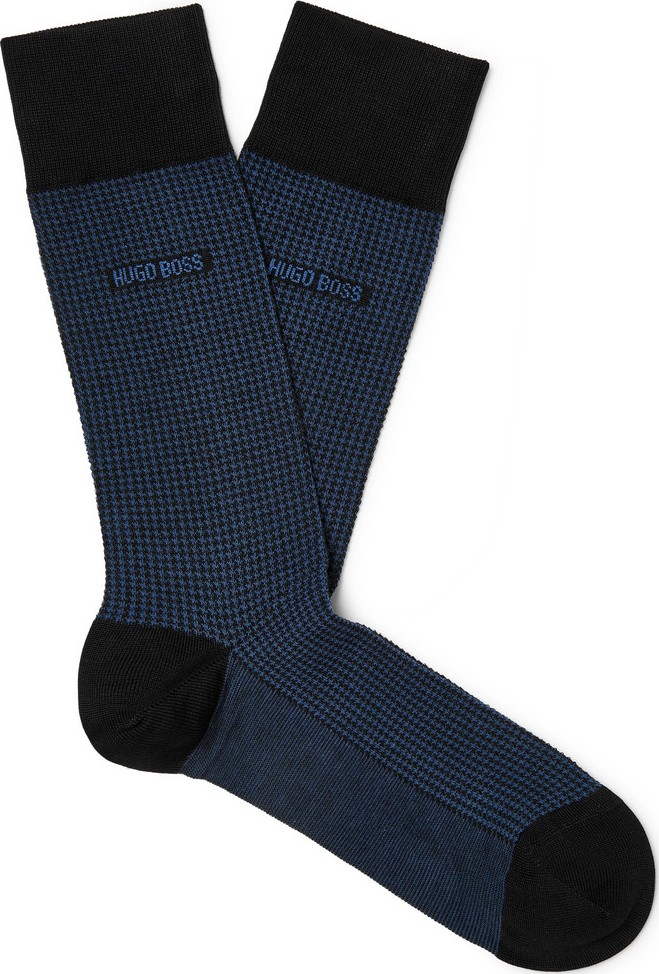 HUGO BOSS Puppytooth Mercerised Stretch-Cotton Socks