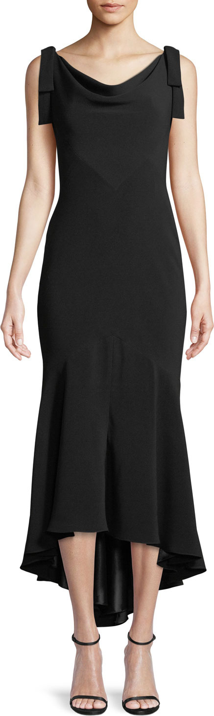 Carmen Marc Valvo Tie-Shoulder High-Low Midi Dress