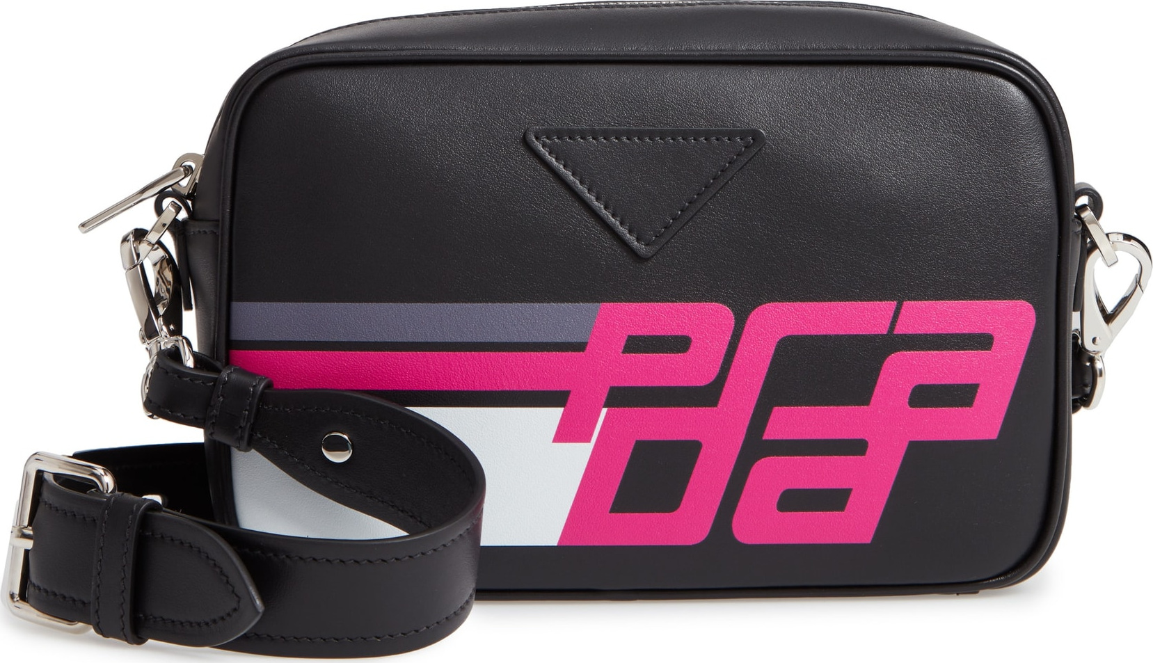 Prada Logo Print Leather Crossbody Bag