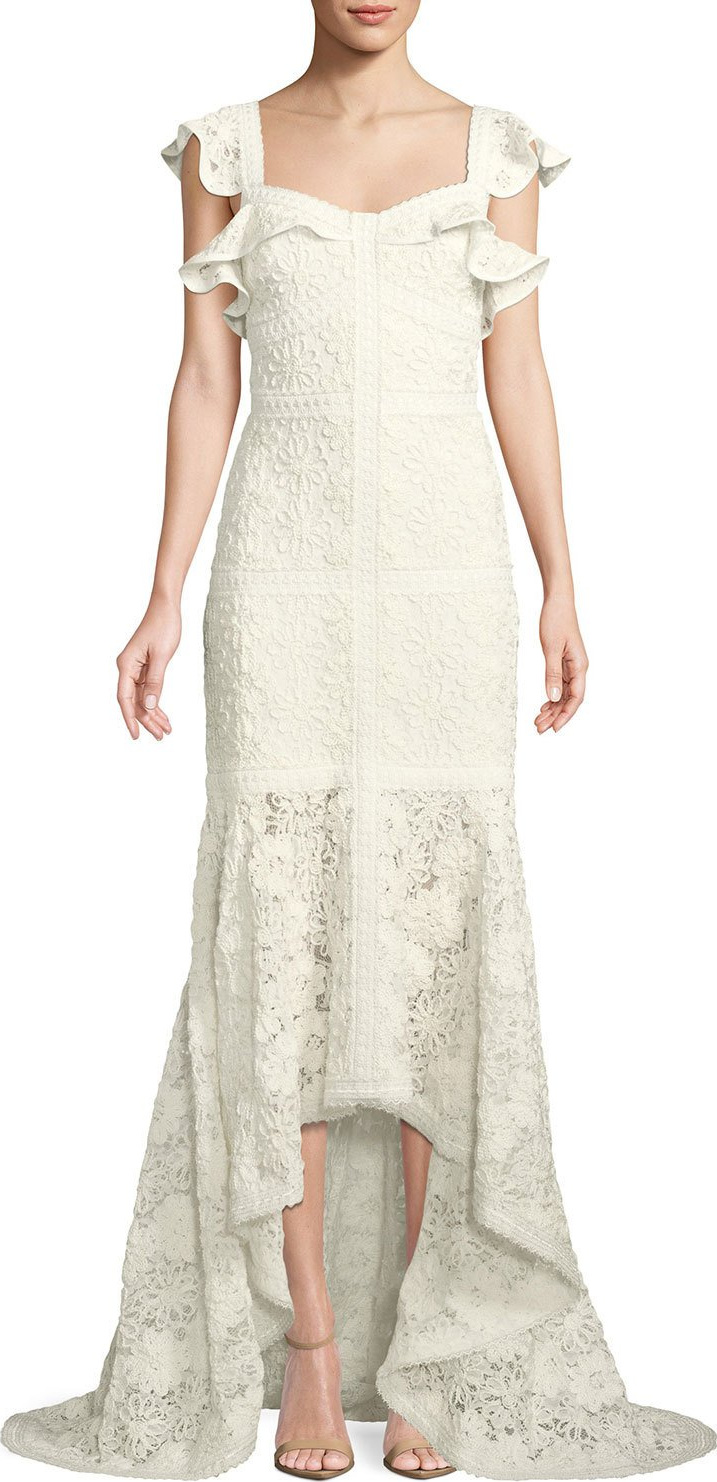 Alexis Zander Lace Flutter-Sleeve Gown