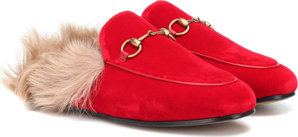 Gucci Princetown fur-lined velvet slippers