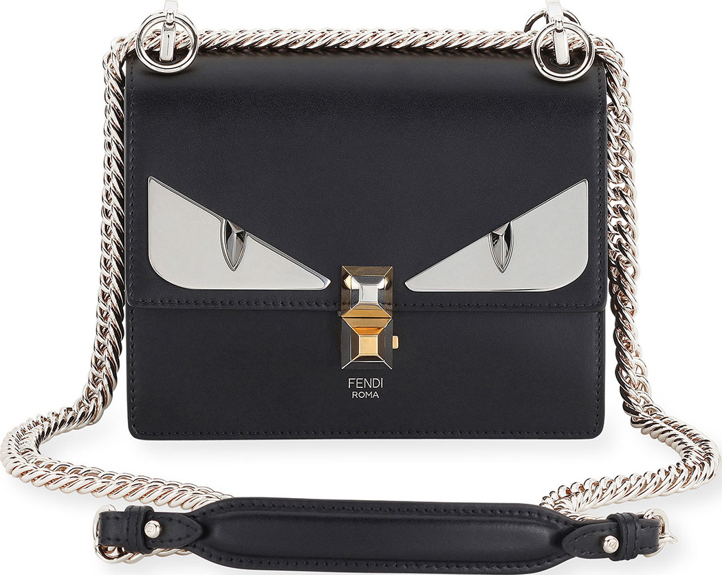 Fendi Kan I Monster Mini Leather Shoulder Bag, Black