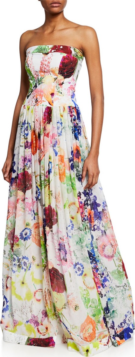 La Petite Robe di Chiara Boni Noriana Floral-Print Strapless Ball Gown La Petite Robe di Chiara Boni Noriana Floral-Print Strapless Ball Gown