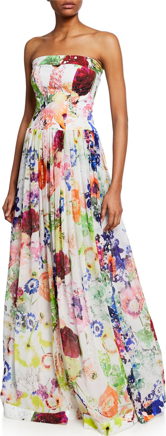 La Petite Robe di Chiara Boni Noriana Floral-Print Strapless Ball Gown