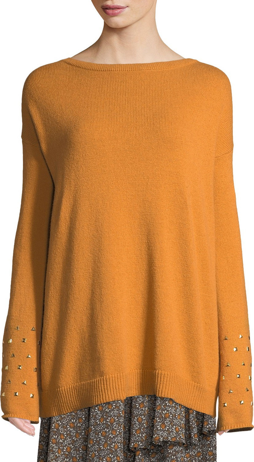 MICHAEL MICHAEL KORS Studded-Cuff Drop-Shoulder Sweater