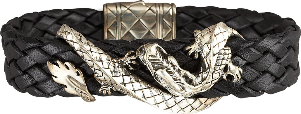 John Hardy Woven Leather Dragon Bracelet, Black